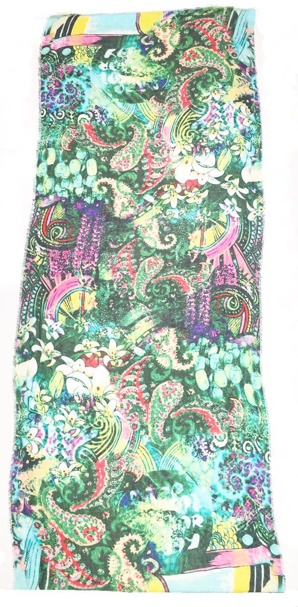 Blue Pacific Vintage Artisan Floral/Seashells Lime Scarf