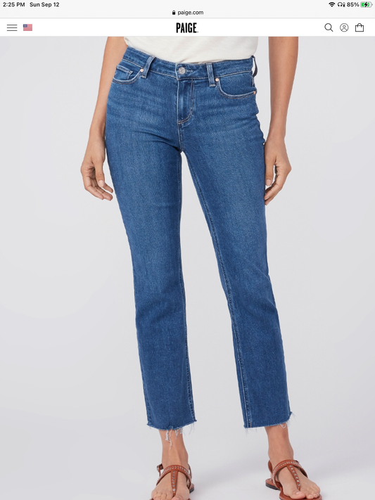 Amber Mid Rise Straight Ankle Raw Hem Jean in Mambo by Paige