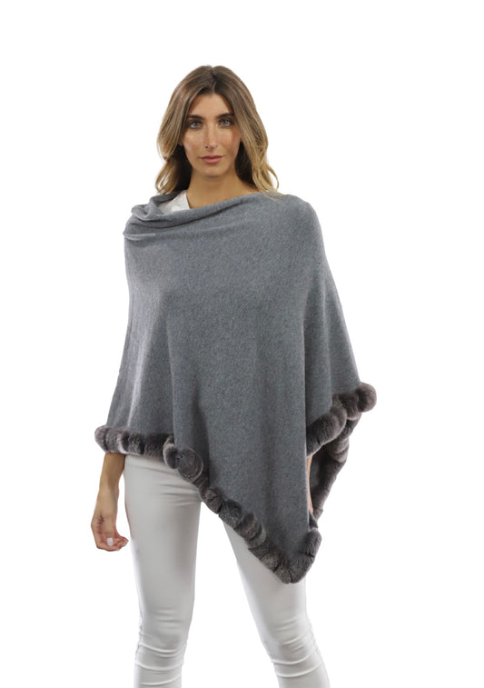 Rex Rabbit Trim Poncho by La Fiorentina