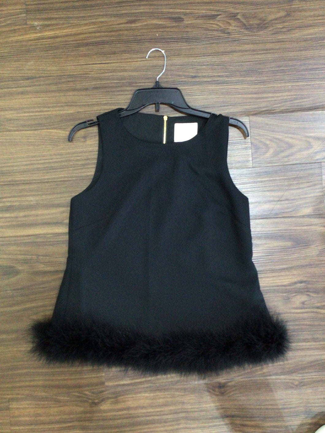 Black Sleeveless Top with Faux Fur Trim by Sail to Sable