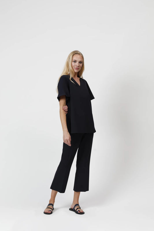 Flounce Sleeve Top in Black 9423 by Estelle and Finn