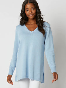 V Neck Tunic Sweater in Placid Blue by Sail to Sable