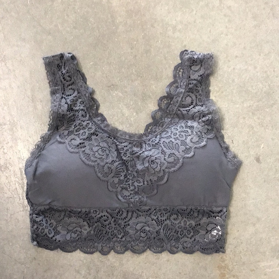 Lace Strap Bralette in Charcoal Gray by Yahada