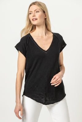 Short Sleeve Raglan V Neck Tee in Black by Lilla P