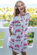 Fire Island Drop Waist Dress Pink Sunglasses Print by Dizzy Lizzie