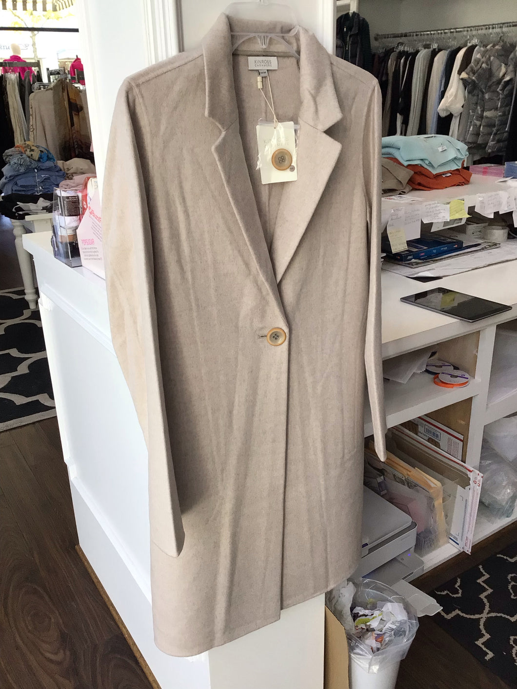 Lt. Weight Long Notch Collar Jacket in Biscotti by Kinross Cashmere