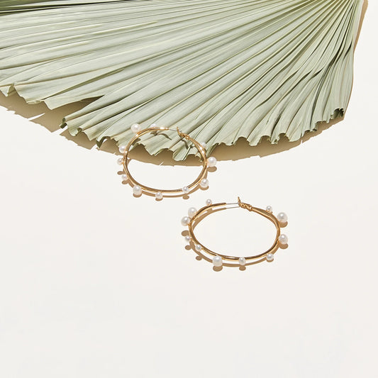 Isla Pearl Hoop Earrings White by Mignonne Gavigan