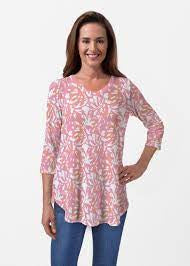 V Neck Flowy Tunic Camouflage Dots Pink by Whimsy Rose