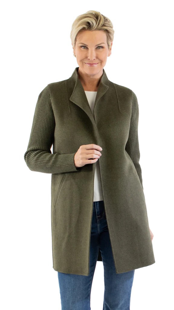 Ribbed Cashmere Sleeve Coat by Kinross in Olive – Poshabilities