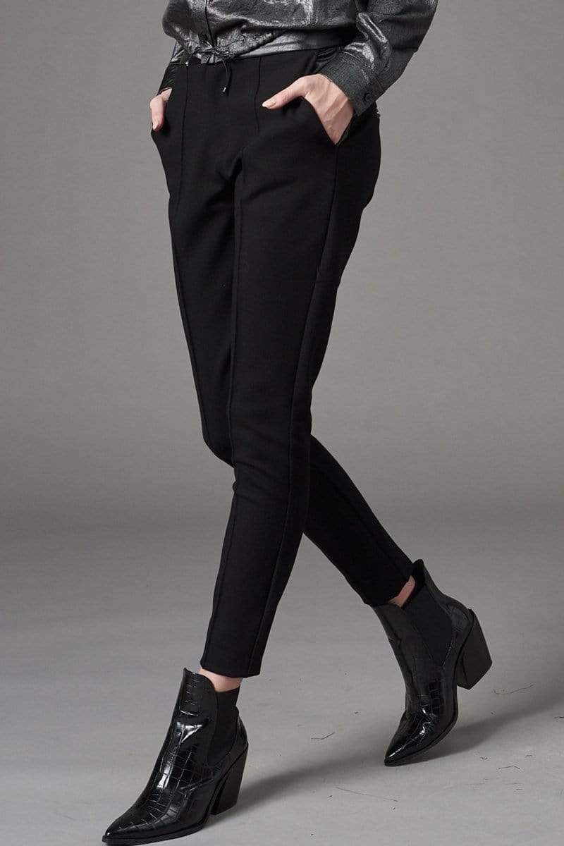 Ponte Pant with Leather Details in Black by Lola and Sophie