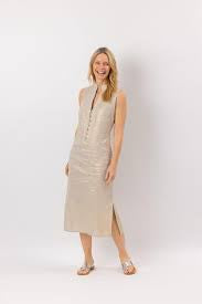 Sleeveless Linen Maxi Tunic Dress in Gold by Sail to Sable