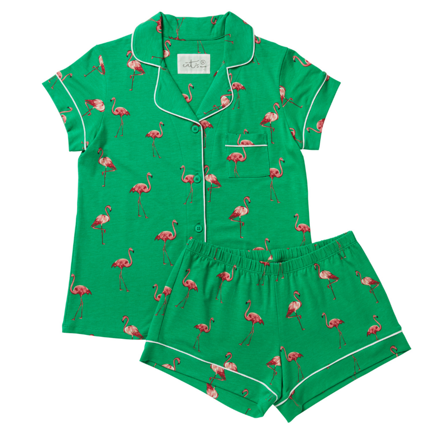 Flamazing Pima Knit Short Set in Green Flamingo