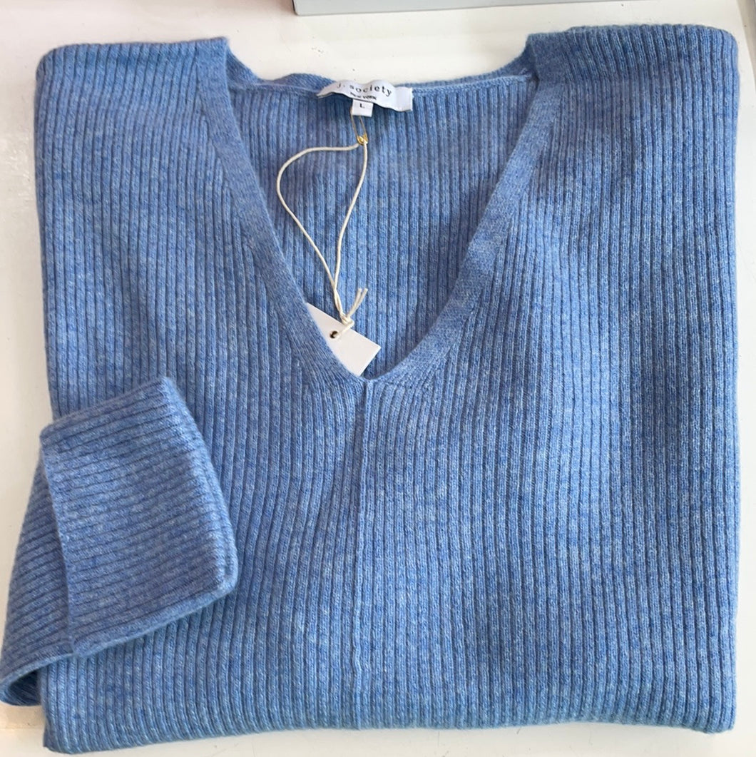 Exclusive! Ribbed Cashmere Sweater in Chambray  with Ribbed Cuffs by J Society