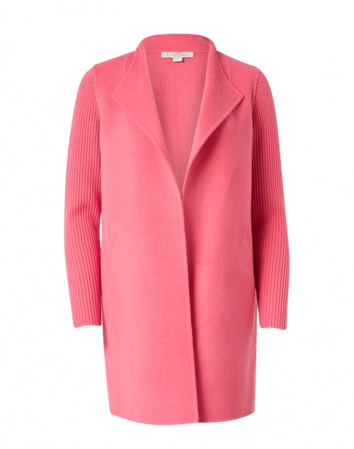 Flamingo Pink Wool Ribbed Sleeve Coat by Kinross