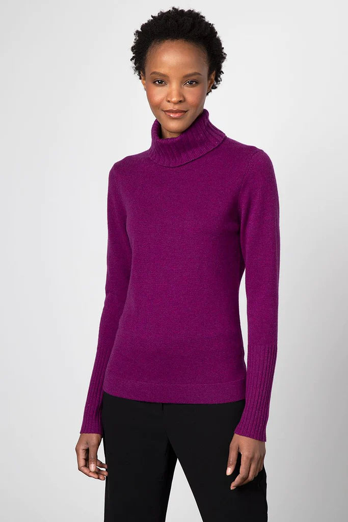 Chunky Trim Turtleneck Sweater in Black Cherry by Kinross