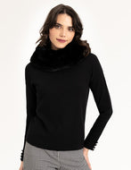 Black Renuar Sweater with Removable Faux Fur Collar