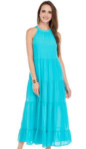 Tiered Halter Maxi Dress Turquoise by Jade Melody Tam