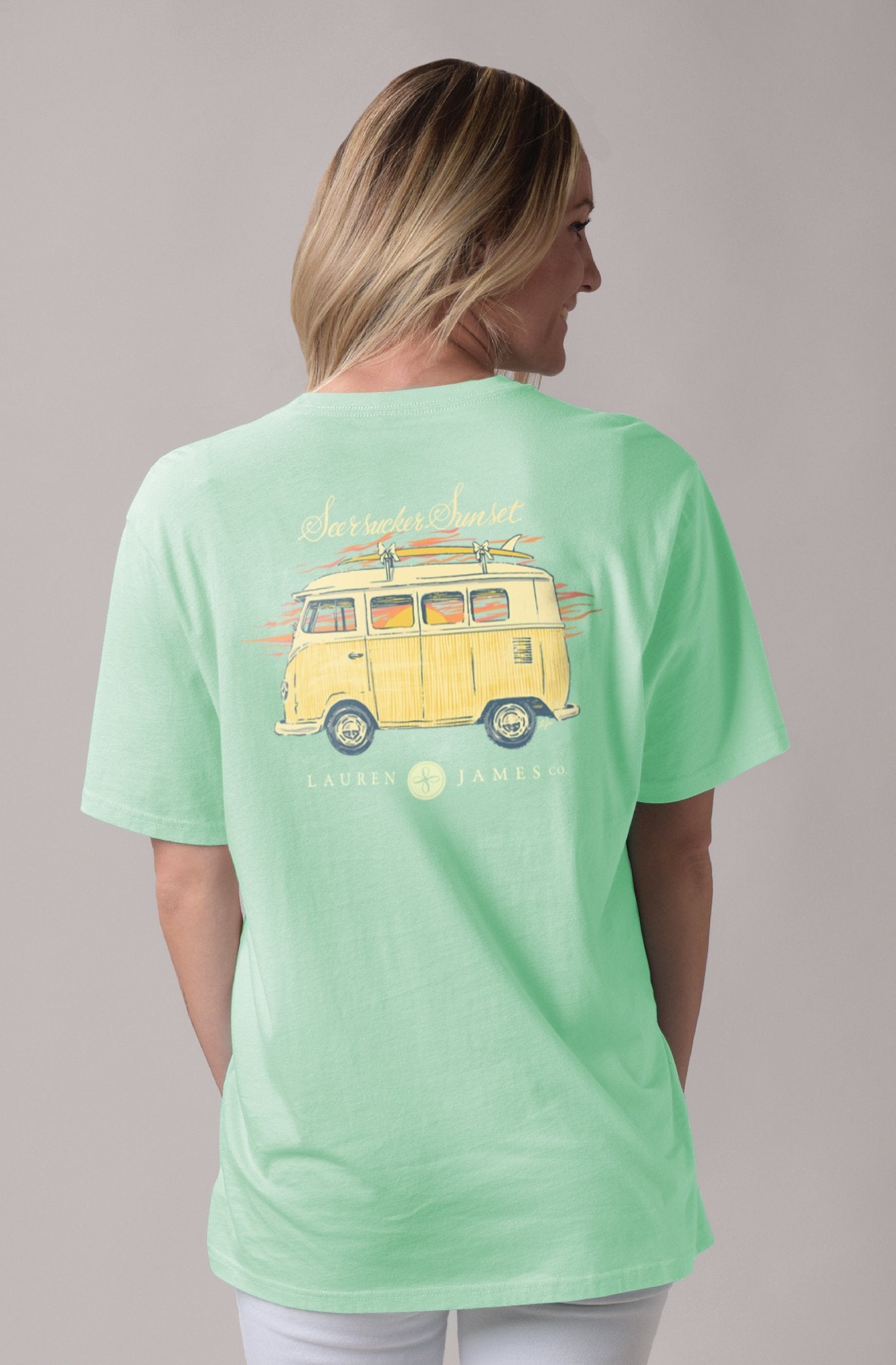 Seersucker Sunset Short Sleeve T-Shirt in Seafoam Green by Lauren James