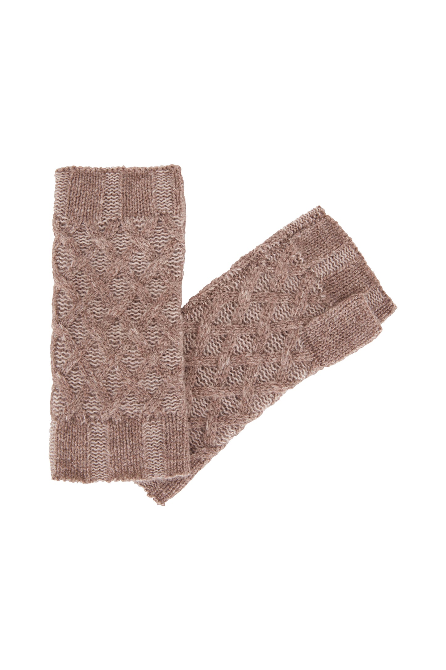 Plaited Cable Fingerless Gloves Suede/Sand by Kinross