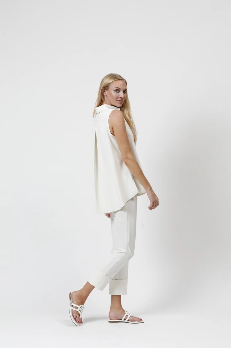 Sleeveless Back Pleat Shirt in Ivory by Estelle and Finn