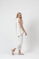 Sleeveless Back Pleat Shirt in Ivory by Estelle and Finn