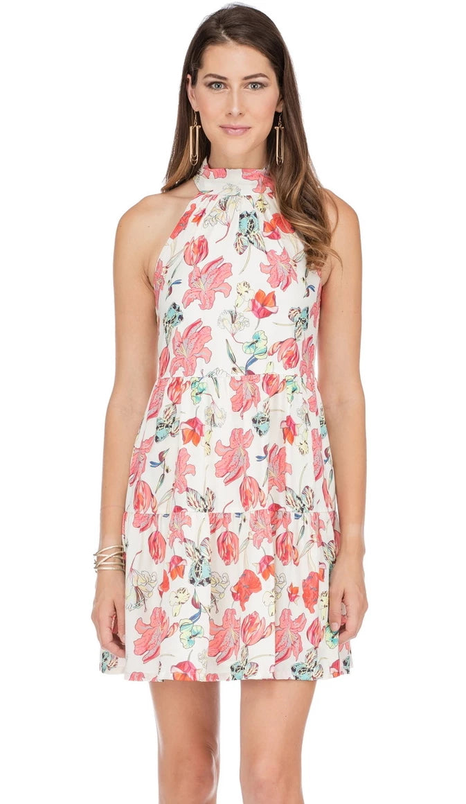 Tiered Halter Dress Lilies Print by Jade Melody Tam
