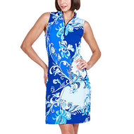 Fiona Blue Tonal Sleeveless Mock Zip Neck Dress by G Lifestyle