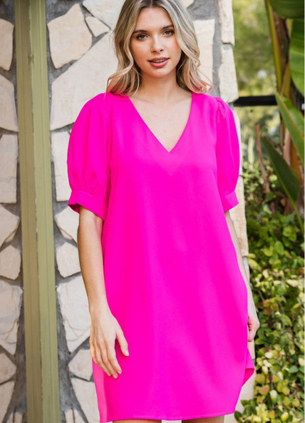Puff Sleeve Dress Pink by Jodifl