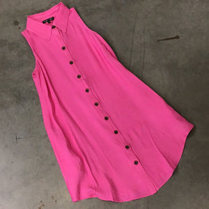 Button Front/Back Sleeveless Dress Hot Pink by Boho Chic