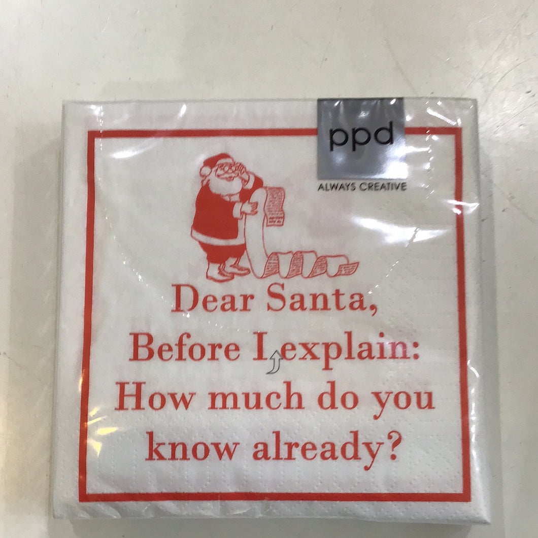 “Dear Santa, before I explain :How much do you Know Already?” Paper Napkins