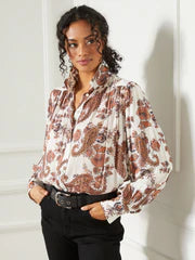 Stirred Button Up Blouse in Umber Tones by Fifteen Twenty