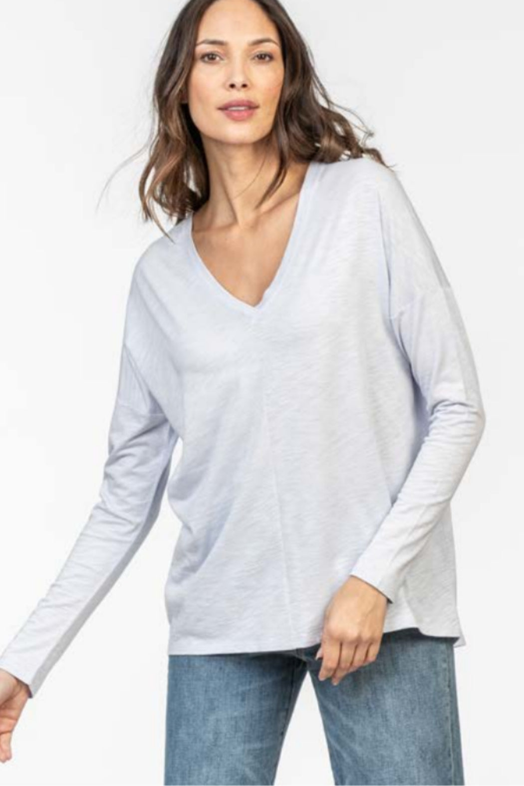 Double V-Neck Tee in Sky by Lilla P