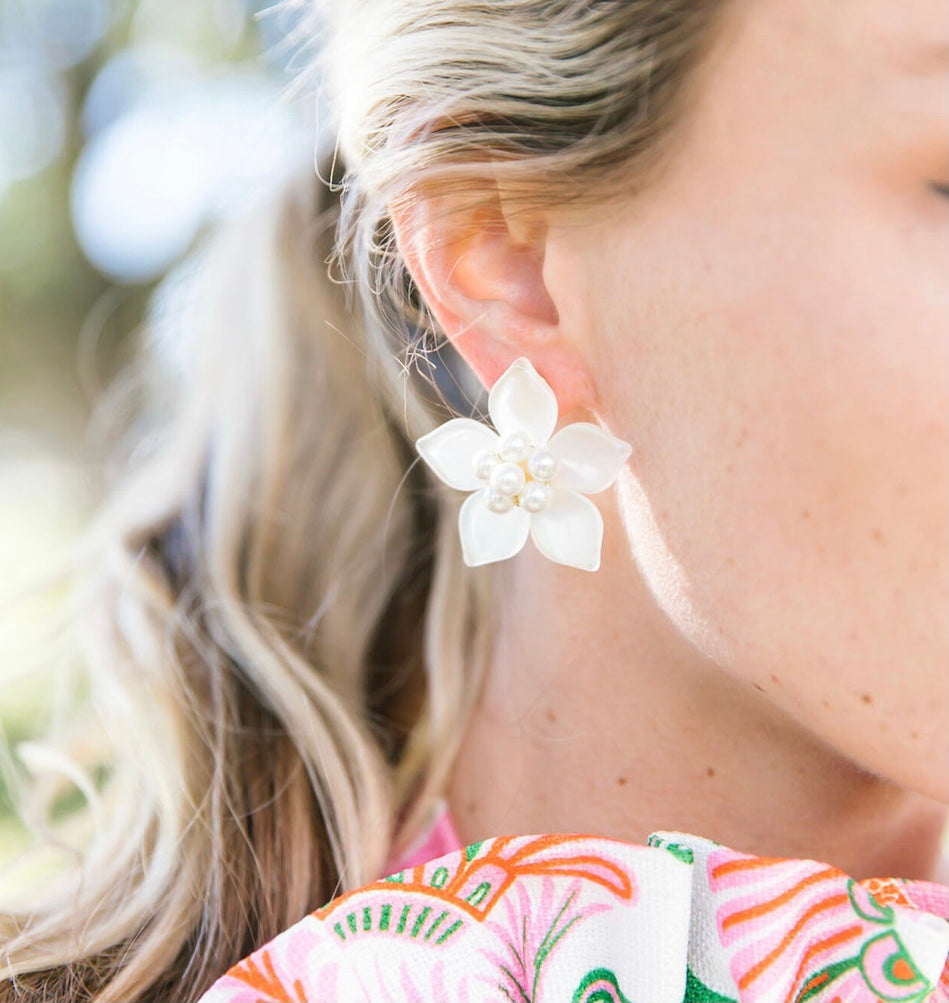 Pointy Lily Earrings in Pearl by Lisi Lerch