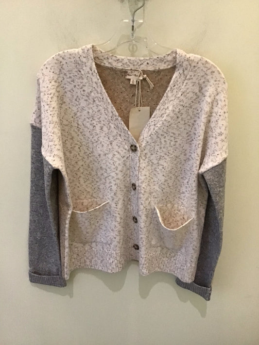 Speckled Color Block V-Neck Cardigan in Cream/Tan/Heathery Grey by Hem & Thread