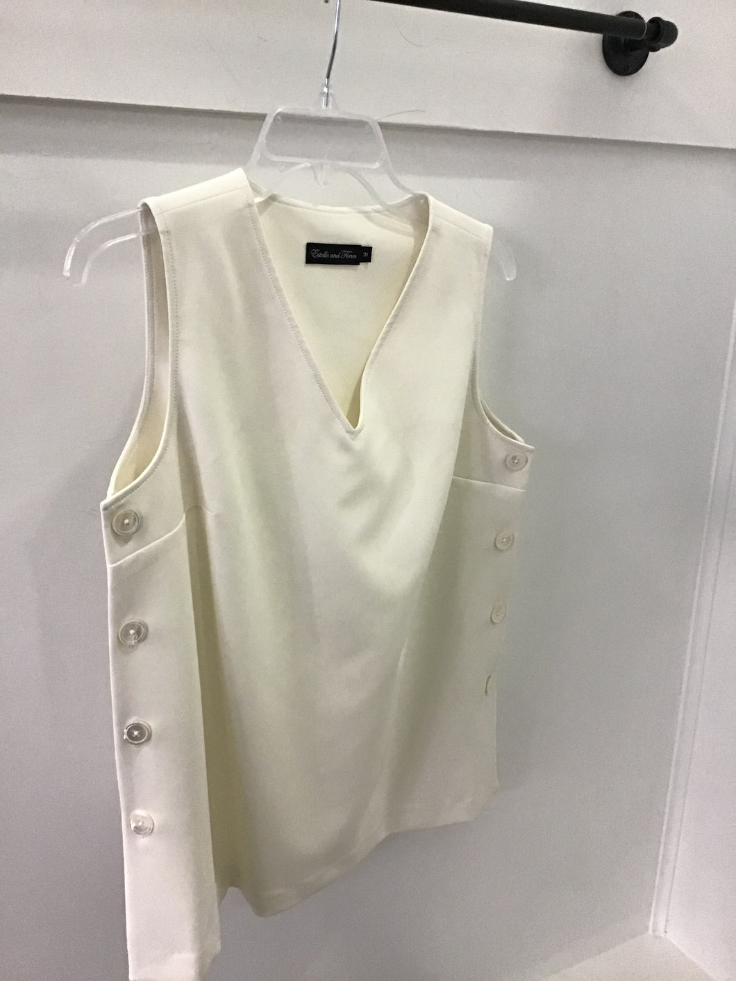 Side Button V Neck in Ivory by Estelle and Finn