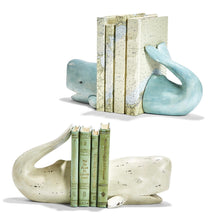 Load image into Gallery viewer, Whale Tale 2 Pc Bookend Set with Hand Painted Distressed Finish
