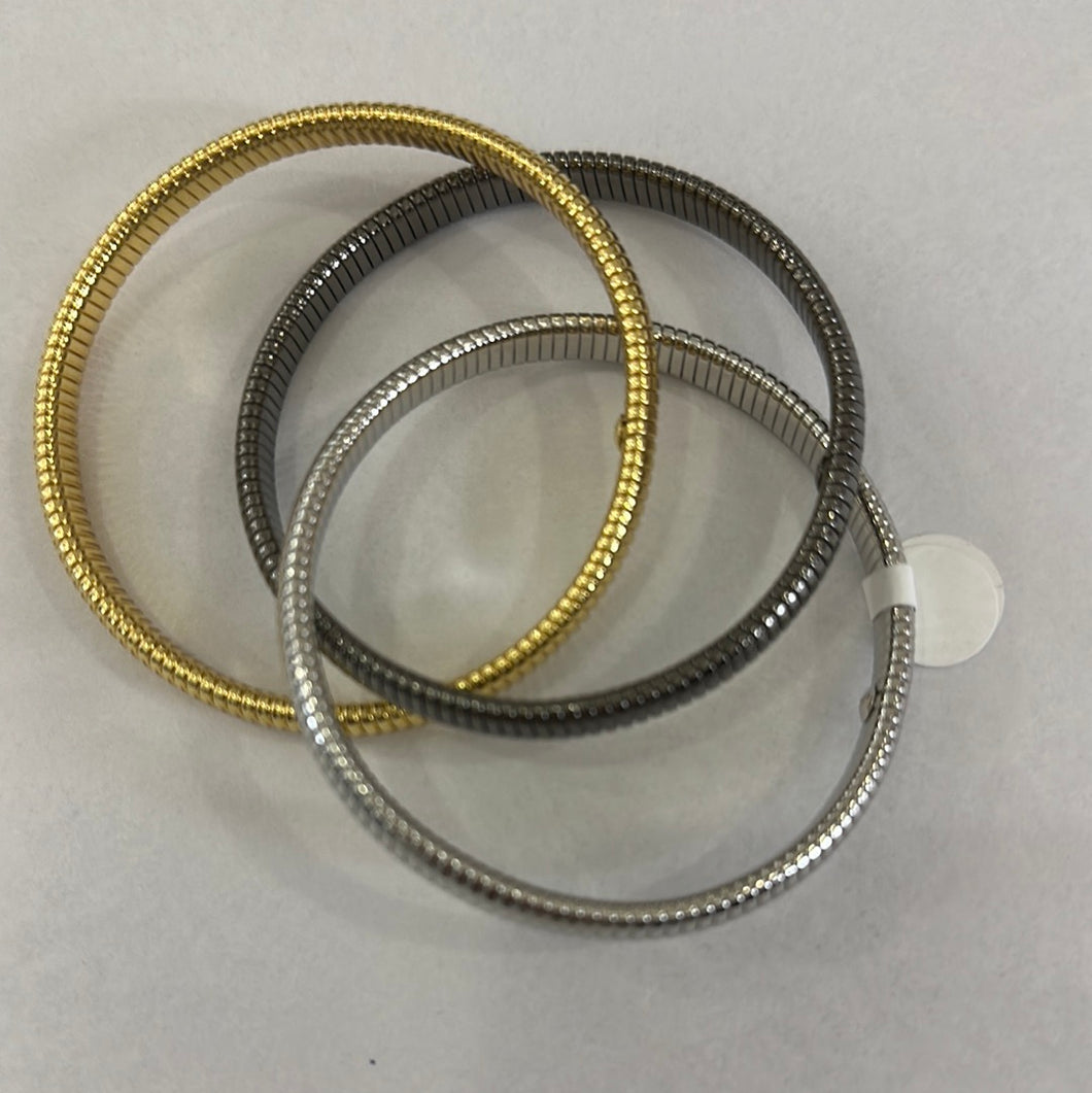 Triple Thin Strand Cobra Bracelet in Gold, Gunmetal and Rhodium by Janis Savitt