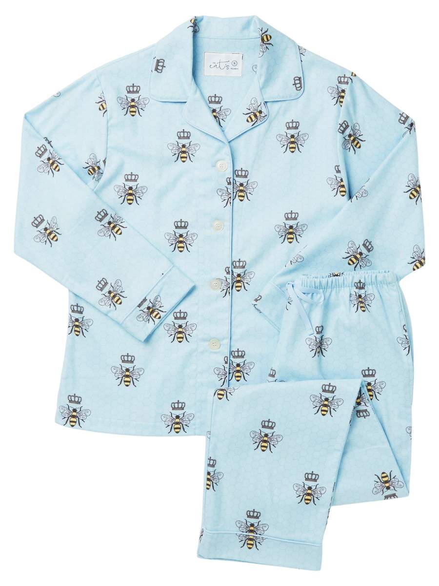 Queen Bee Flannel Pajama in Blue by The Cat’s Pajamas