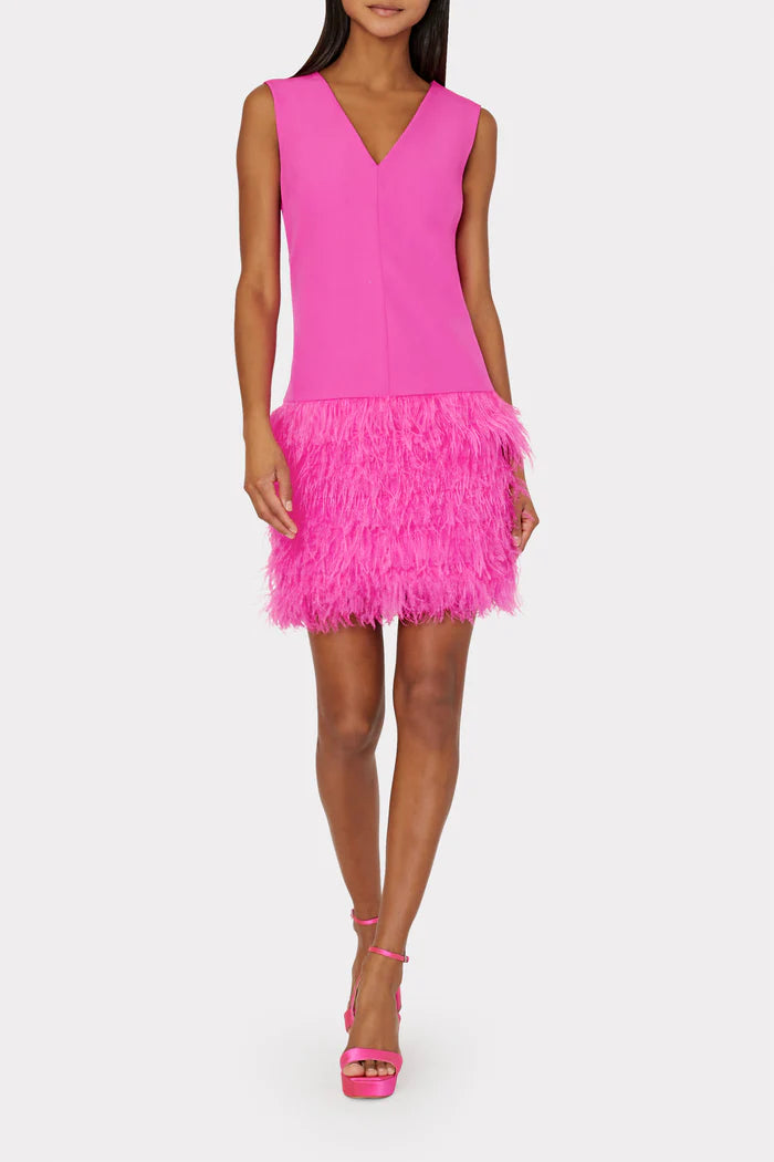 Veronica Cady Feather Dress in Barbie Pink by Milly