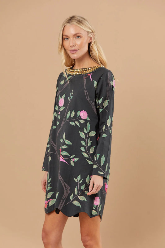 BLAIR DRESS IN BLACK BRANCHES + BIRDS by Sheridan French