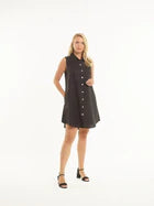 Sleeveless Button Front/Back Linen Dress by Toofan