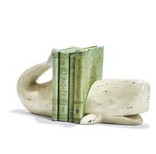 Load image into Gallery viewer, Whale Tale 2 Pc Bookend Set with Hand Painted Distressed Finish
