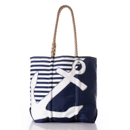 Breton Stripe White Anchor Medium Tote by Sea Bags