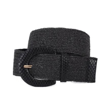 Woven Raffia Snakeskin Buckle Stretch Waist Belt