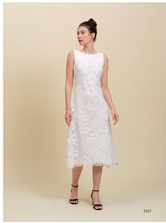 Lace Midi Dress in White by Bigio