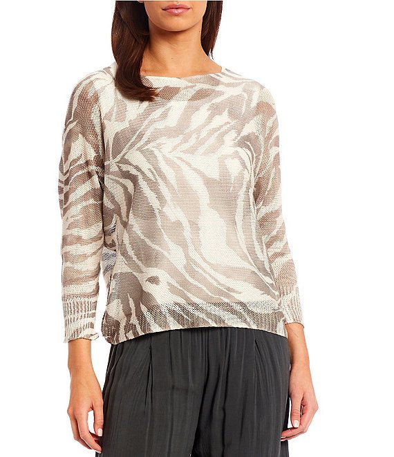 Printed Boadneck Drop Shoulder Taupe Combo by M Made In Italy