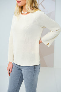 Fluted Shaker Knit Crew Sweater in Winter White by Edinburgh Knitwear