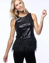 Bella Feathered Sequin Top by Tyler Boe