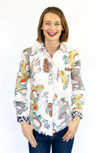Load image into Gallery viewer, CAPE COD SHIRT WITH DRAGON PRINT IN AQUA  Ground Dragon BY DIZZY LIZZIE
