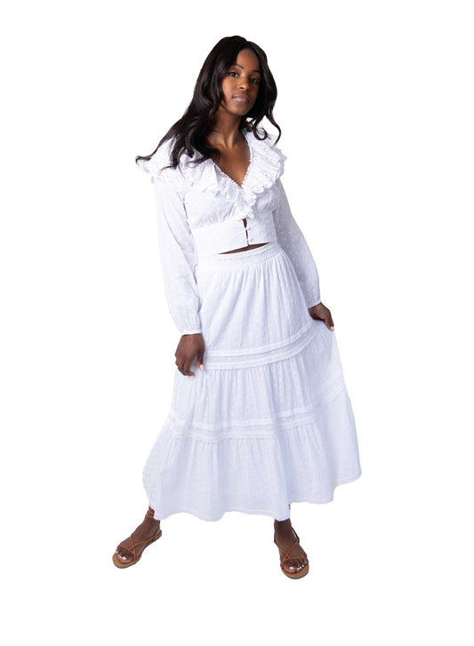 Tiered Midi Skirt White by Allison New York